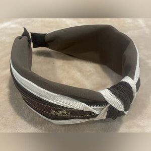 Brown and White Headband with authentic ribbon